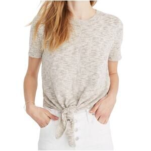 Madewell Top Women's Knot-Front Short Sleeve Knit T-Shirt Gray Size Large